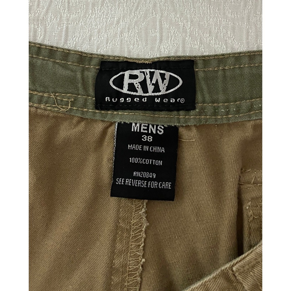 Rugged Wear Mens 38 Cargo Shorts Khaki Tan Cotton Multi Pocket Relaxed Fit - Picture 11 of 11